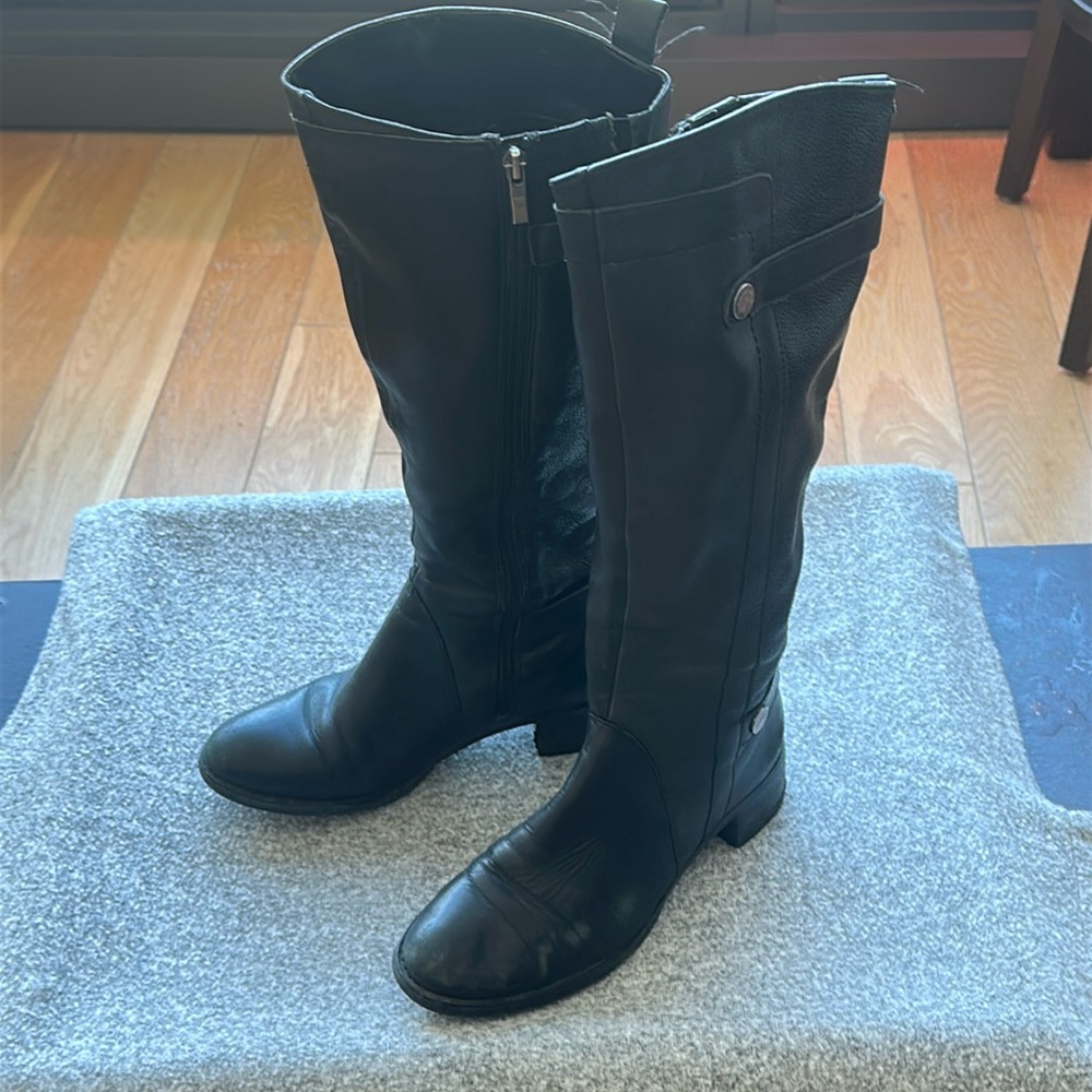 Franco Sarto - Cymbols Black Leather Tall Riding Moto Boots Size 6M